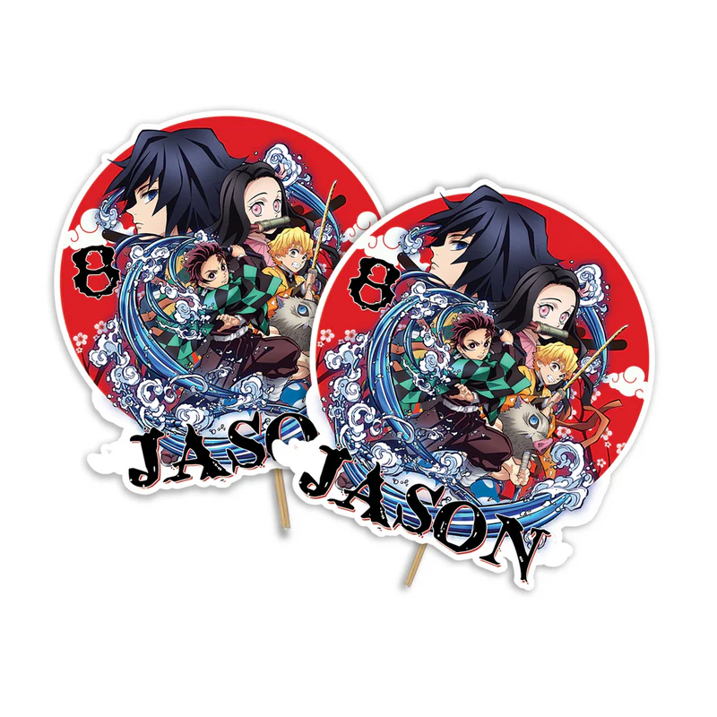 Demon Slayer cake toppers featuring anime characters on white background