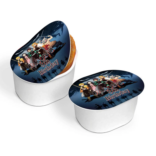 Demon Slayer mini Pringles label with anime graphics and bright red tones