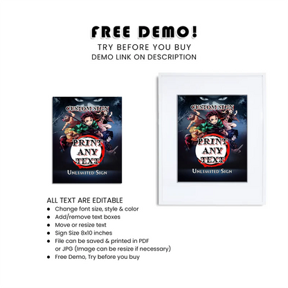 Demon Slayer Custom Sign Printable Party Decoration