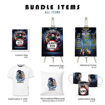 Demon Slayer Party Pack Bundle Personalized Digital Template