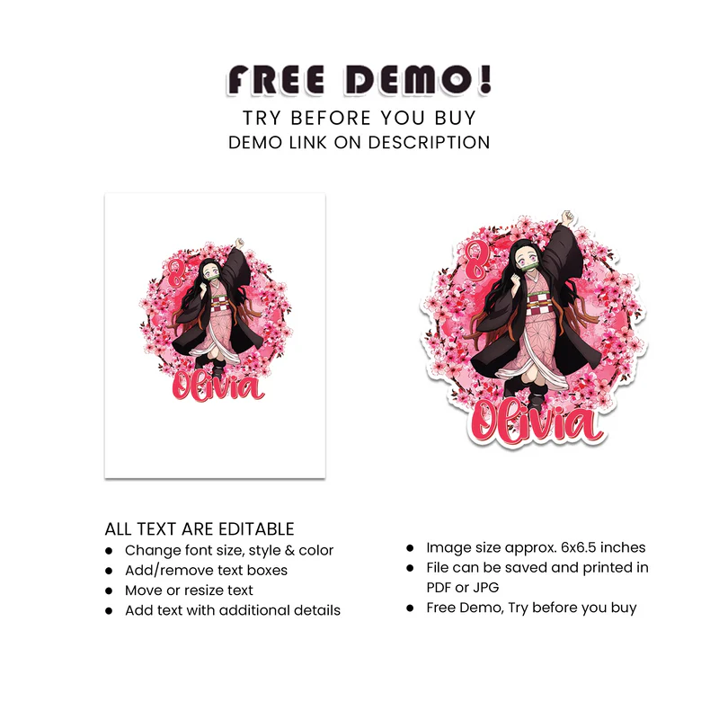 Nezuko Kamado Cake Topper Custom Anime Birthday Decoration