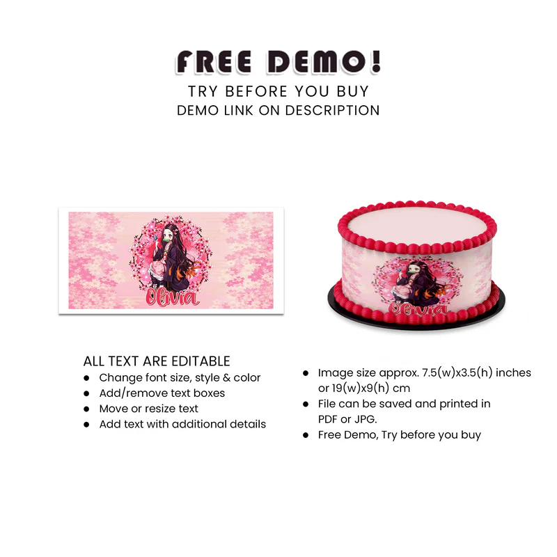Demon Slayer Nezuko Cake Strips Personalized Edible Border