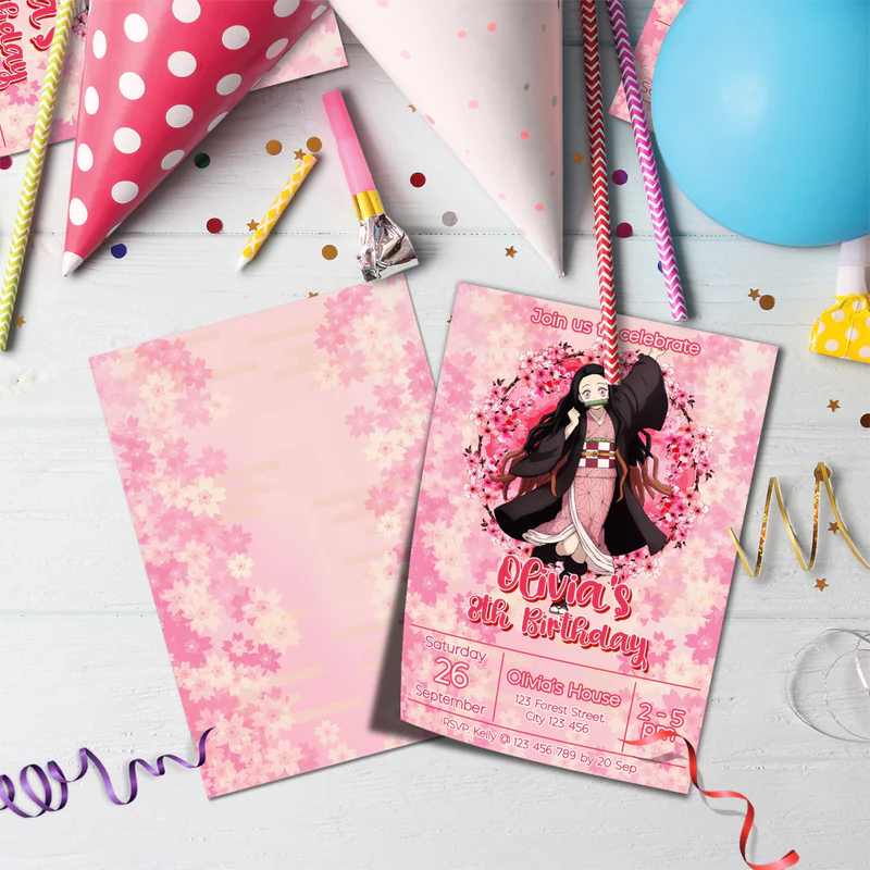 Demon Slayer  Birthday Decorations, Nezuko Party Supplies, Anime Themed, Demon Slayer Girl Digital Template, Editable Demon Slayer Nezuko Kamado Image SVG PNG
