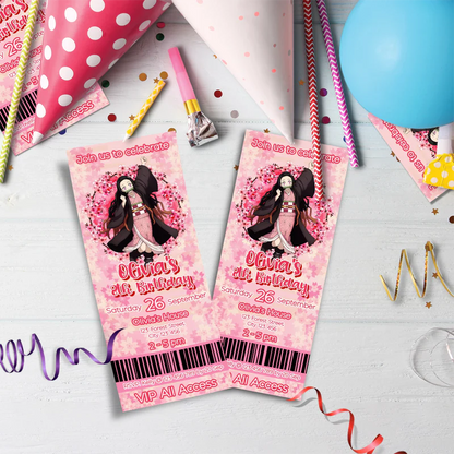 Demon Slayer  Birthday Decorations, Nezuko Party Supplies, Anime Themed, Demon Slayer Girl Digital Template, Editable Demon Slayer Nezuko Kamado Image SVG PNG
