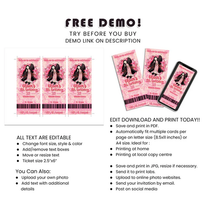 Nezuko Kamado Birthday Ticket Invitation Custom Event Pass