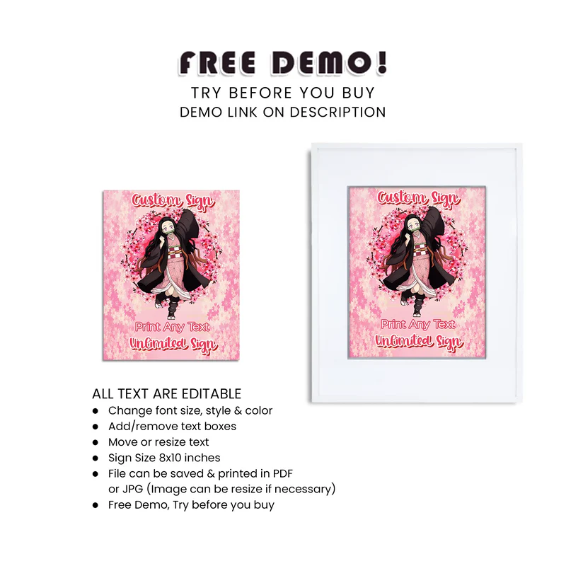 Demon Slayer Nezuko Custom Sign Personalized Party Poster