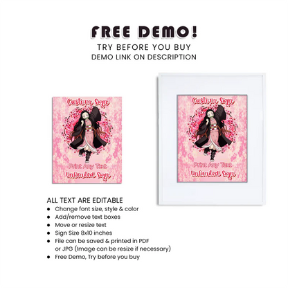 Demon Slayer Nezuko Custom Sign Personalized Party Poster