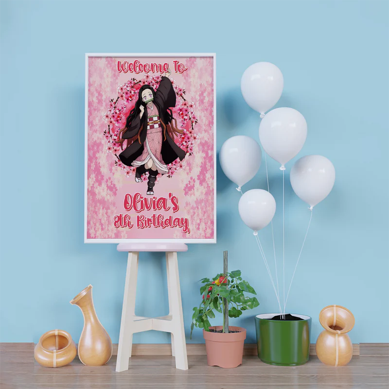Demon Slayer  Birthday Decorations, Nezuko Party Supplies, Anime Themed, Demon Slayer Girl Digital Template, Editable Demon Slayer Nezuko Kamado Image SVG PNG