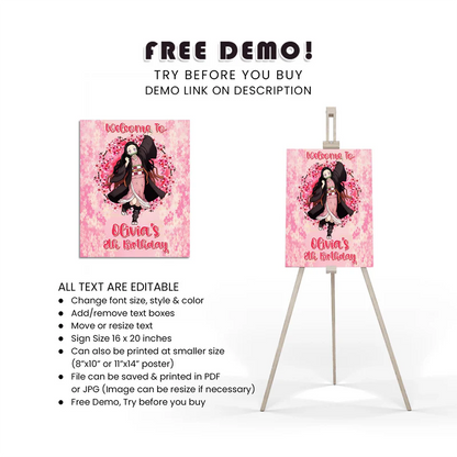 Nezuko Kamado Welcome Sign Custom Birthday Party Decoration