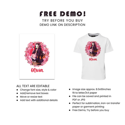 Nezuko Kamado Sublimation T-Shirt Graphic Custom Apparel Design