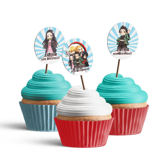 Demon Slayer themed personalized cupcakes toppers