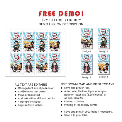 Demon Slayer Favor Tags : Demon Slayer Themed Favor Tags, Personalized for Your Event
