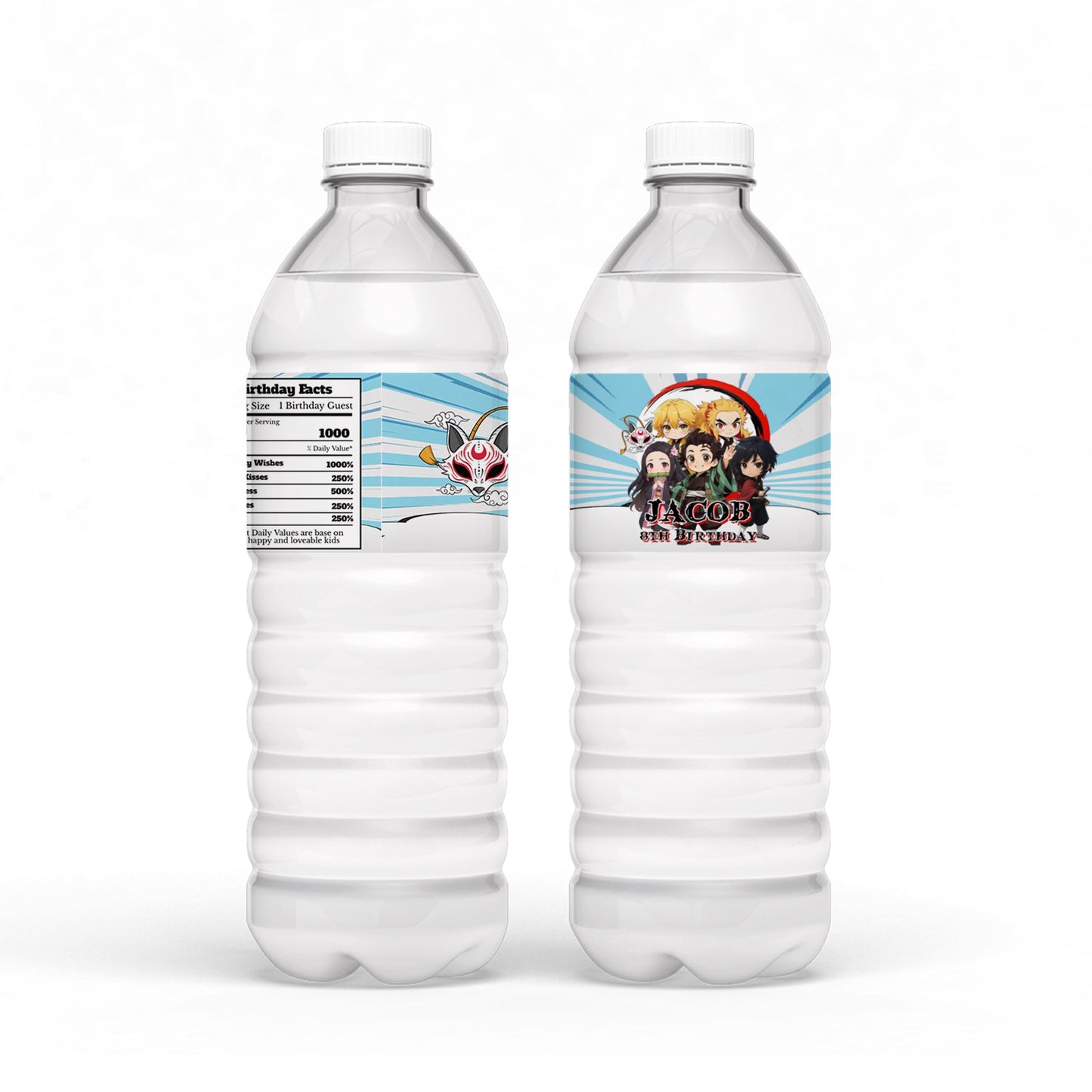 Water bottle label featuring Demon Slayer design