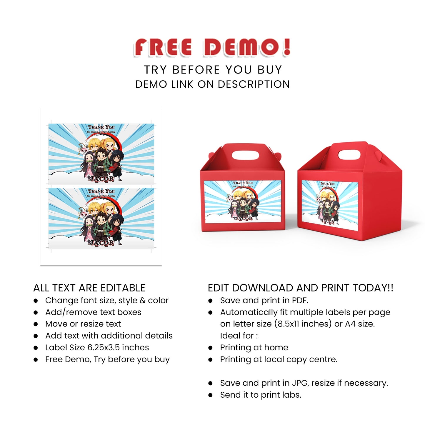 Demon Slayer Treat Box Label : Personalized Demon Slayer Treat Box Labels for Your Celebration