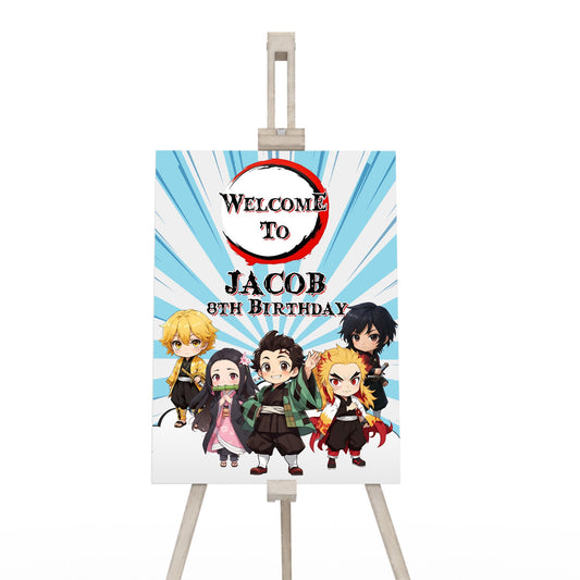Welcome sign featuring Demon Slayer theme