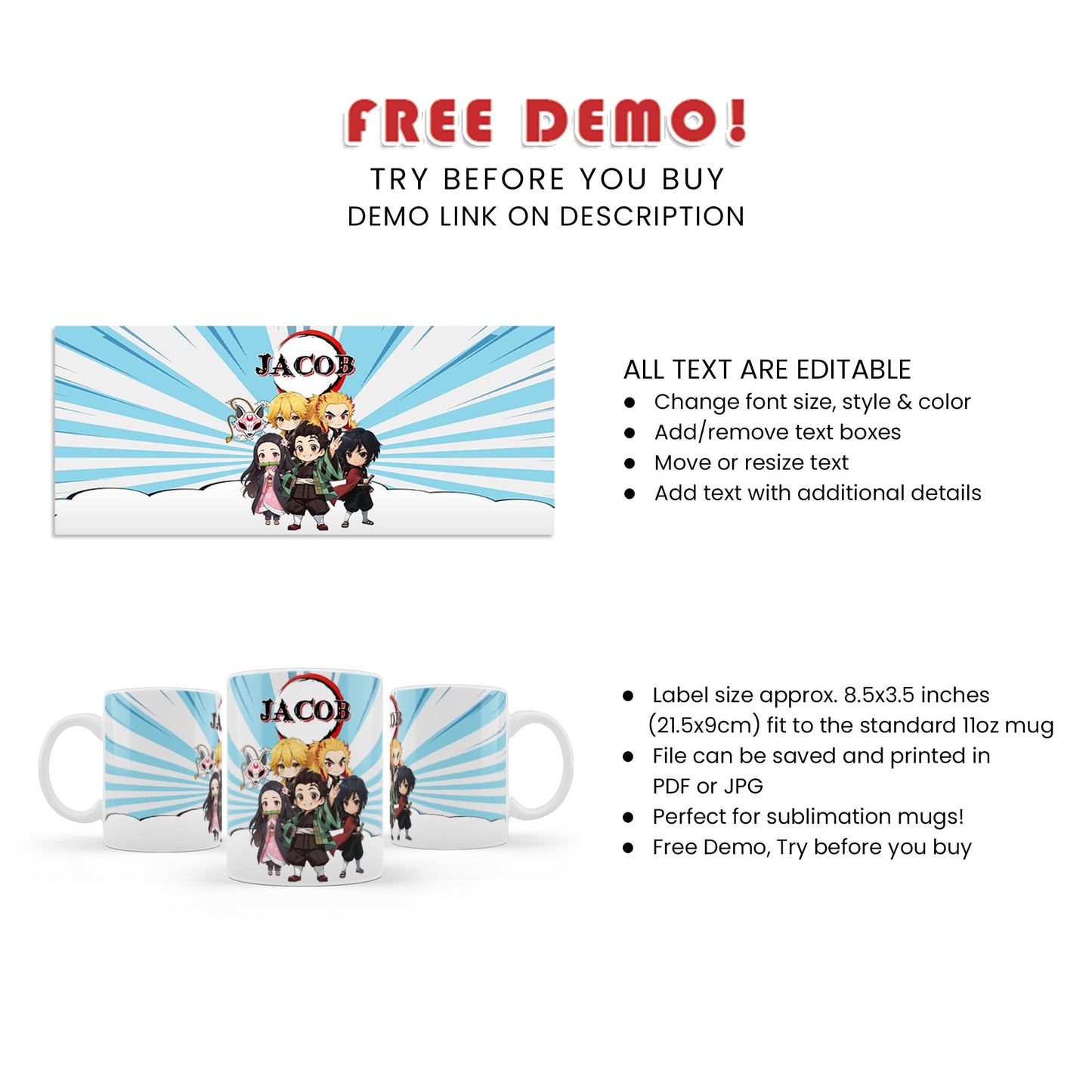 Demon Slayer Sublimation Mug : Personalized Demon Slayer Sublimation Mugs, Perfect for Gifts