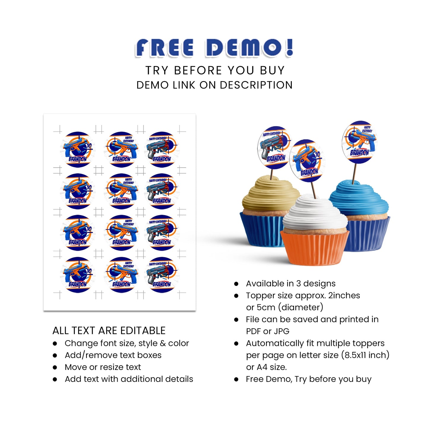 Sweeten Your Celebration: Nerf Personalized Cupcakes Toppers for Joyful Events