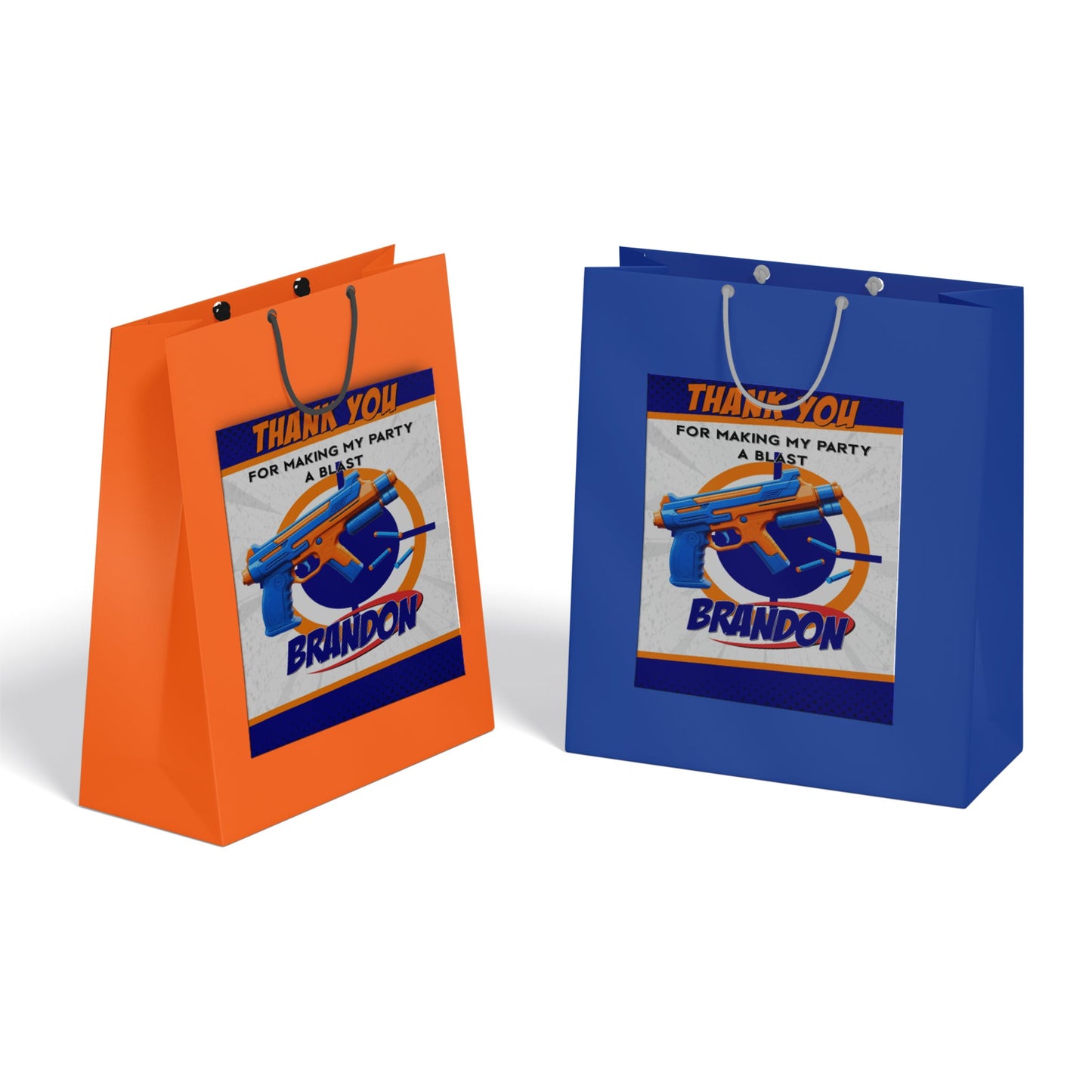 Gift bag label with a Nerf theme, adding a personal touch to your gift bags.