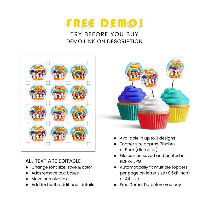 D Billions Personalized Cupcake Toppers Kids Party Decorations