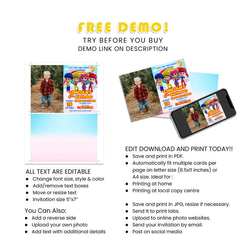 D Billions Personalized Photo Card Invitations Kids Birthday Party