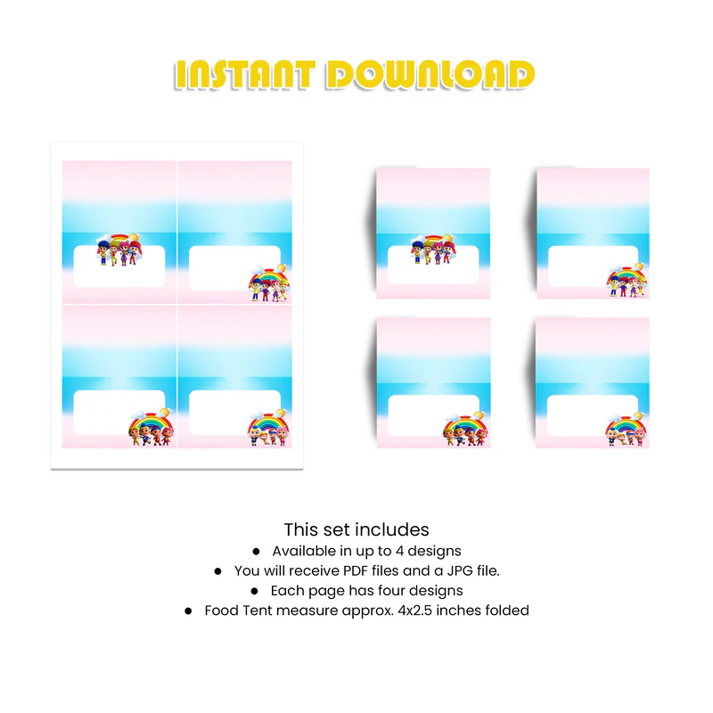 D Billions Food Cards Party Table Labels Kids Theme