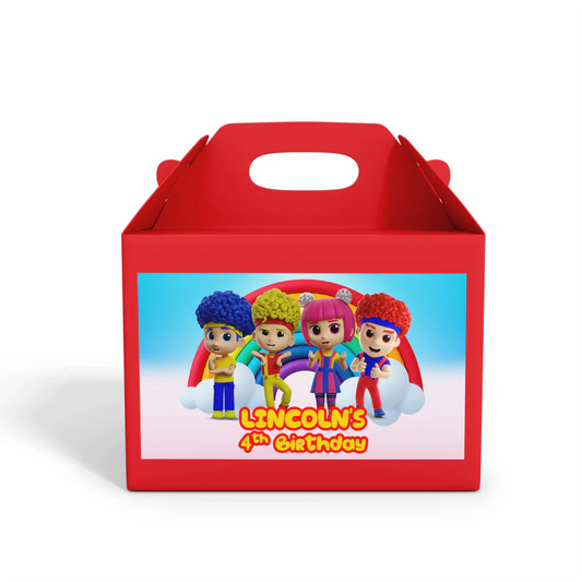 D Billions treat box label with colorful design and bright tones, printable label on white background