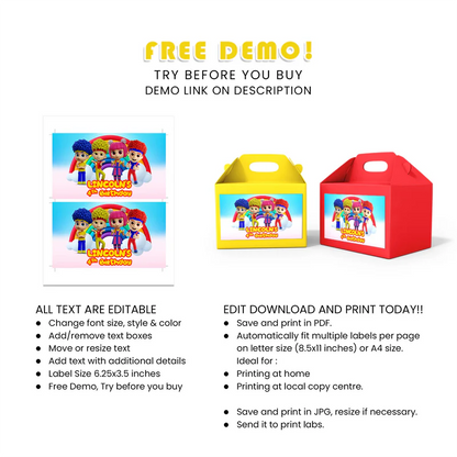 D Billions Treat Box Label Kids Party Favor Stickers