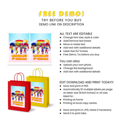 D Billions Goodie Bag Label Kids Party Favor Bags