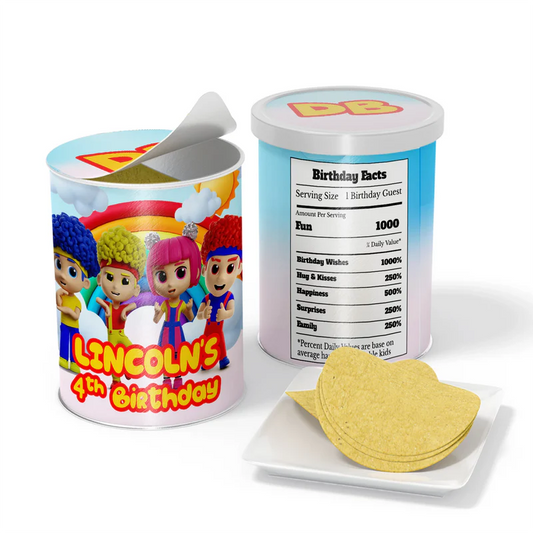 D Billions small Pringles label with colorful pattern and bright tones, snack can wrap on white background