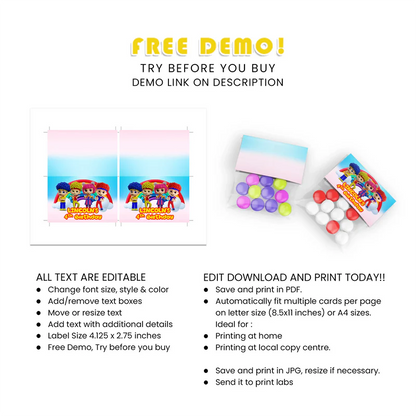 D Billions Treat Bag Topper Label Party Favor Toppers