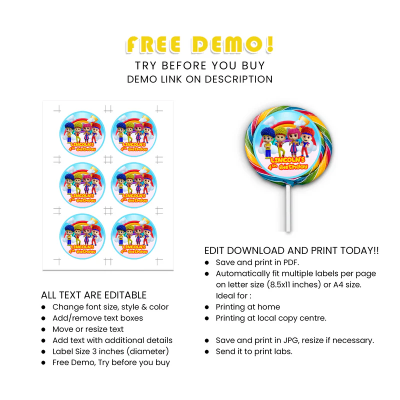 D Billions Lollipop Label Candy Stickers Party
