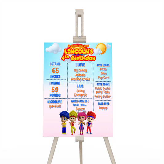 D Billions milestone poster with colorful theme and birthday stats layout, poster on white background