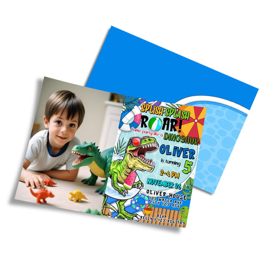 Personalized dinosaur photo card invitation for special events