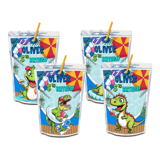 Dinosaur design juice pouch labels for kids parties