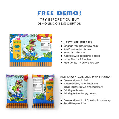Dinosaur Chips Bag Labels - Crunchy Delights for Dino Fans