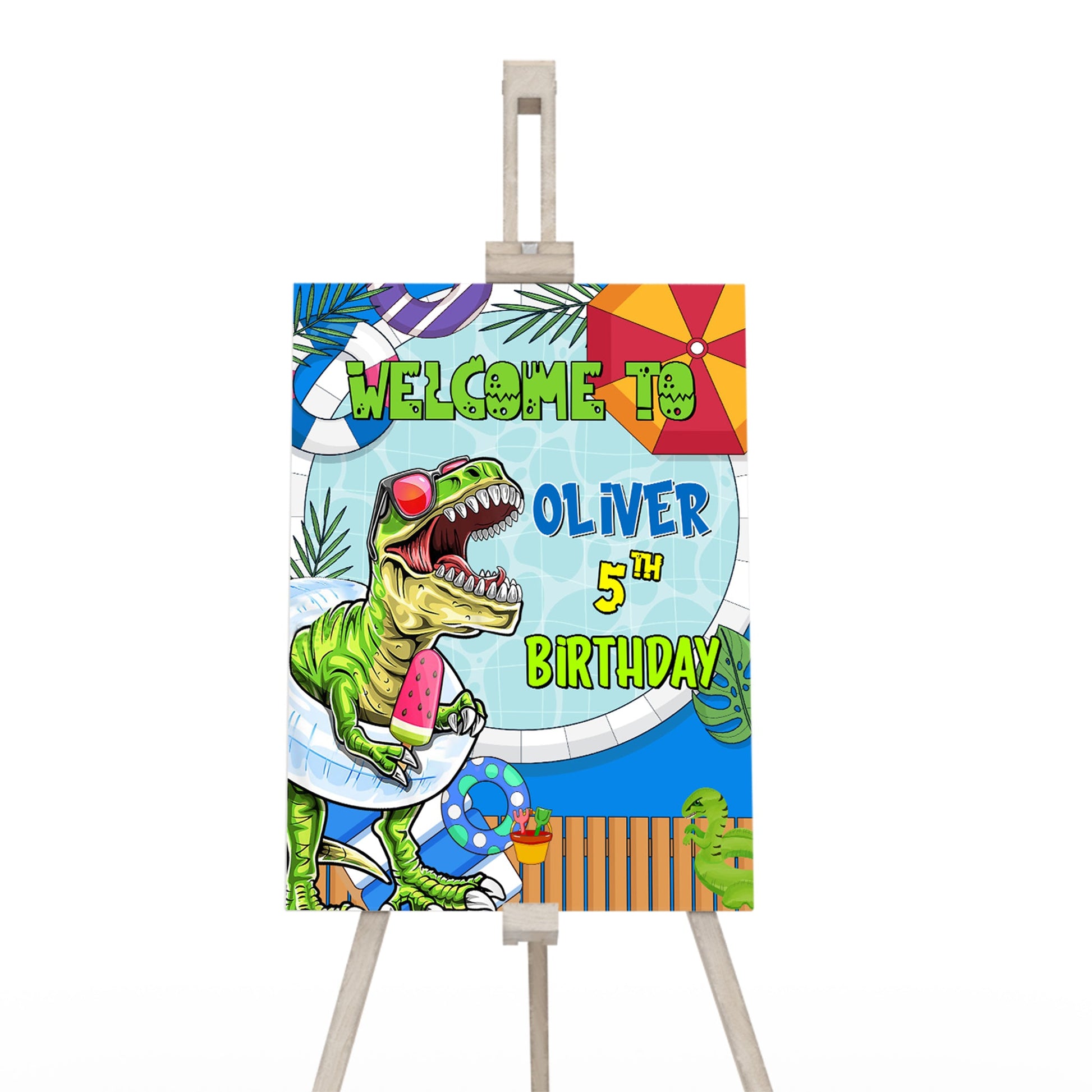 Welcome sign featuring dinosaur theme for parties