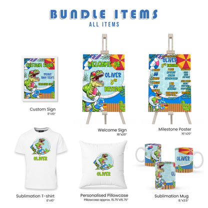 Dinosaur Personalized Digital Template Party Pack Bundle for Kids Birthday Party