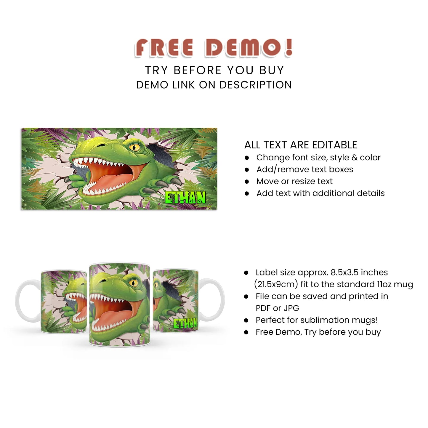 Dinosaur Themed Sublimation Mugs