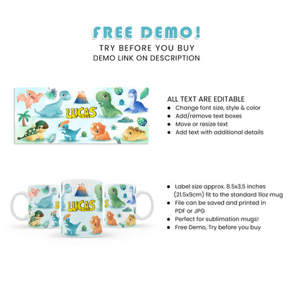 Dinosaurs for Kids Themed Sublimation Mugs