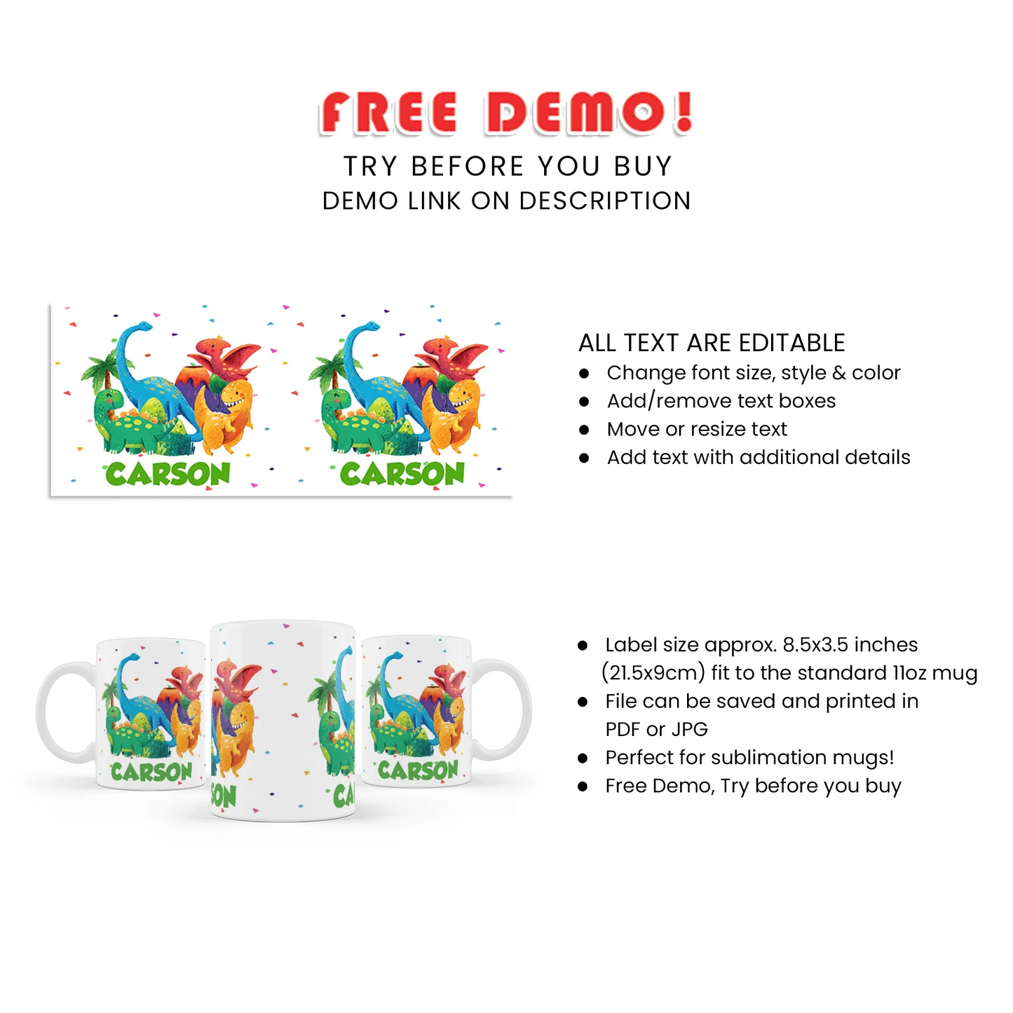 Dinosaur Sublimation Mug