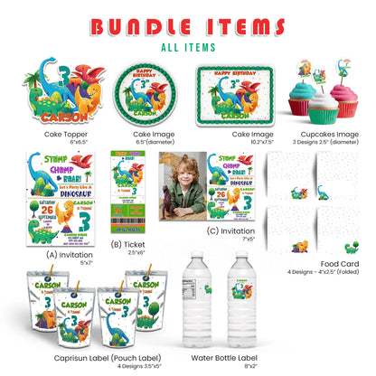 Dinosaur Personalized Digital Template Party Pack for kids birthday decorations