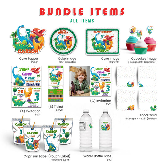 Dinosaur Personalized Digital Template Party Pack for kids birthday decorations