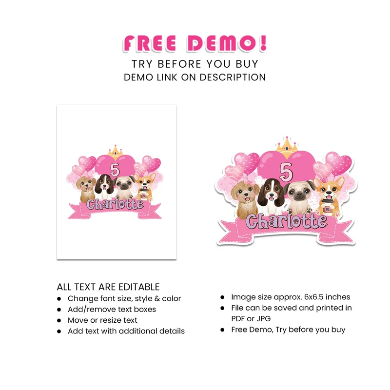 Puppy & Dog Personalized Cake Toppers Printable Digital Download