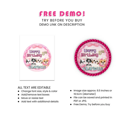 Puppy & Dog Personalized Icing Sheet Cake Images Digital Download