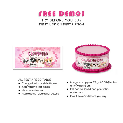 Puppy & Dog Personalized Cake Strips Image Printable Digital Download