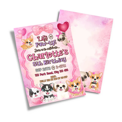 Puppy & Dog birthday card invitations displaying a bright dog template layout on a minimal background