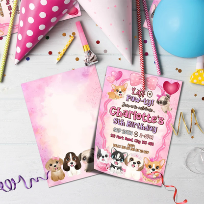 Dog Birthday Decorations, Puppy Party Supplies, Pawty Themed, Paw Digital Template, Editable Puppy & Dog Image SVG PNG