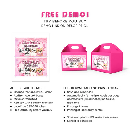 Puppy & Dog Treat Box Label Printable Digital Download