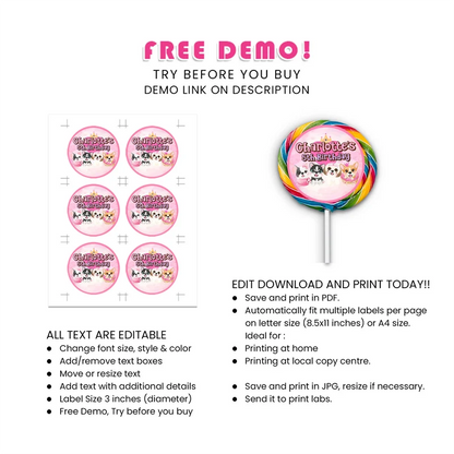 Puppy & Dog Lollipop Label Printable Digital Download