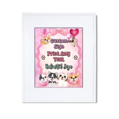 Puppy & Dog custom sign template featuring a colorful party layout inside a modern white picture frame